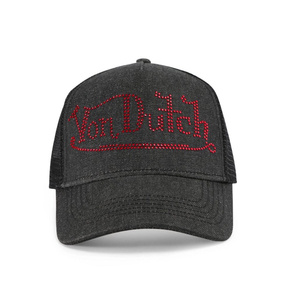 Von Dutch Rhinestone Trucker Hat – Black with Red Rhinestones MSRP89